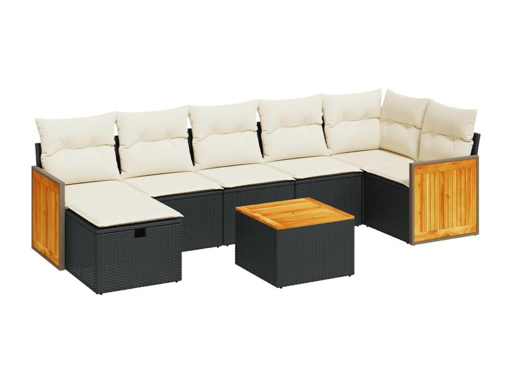 8-piece garden furniture set with cushions, black woven resin YJUE89815