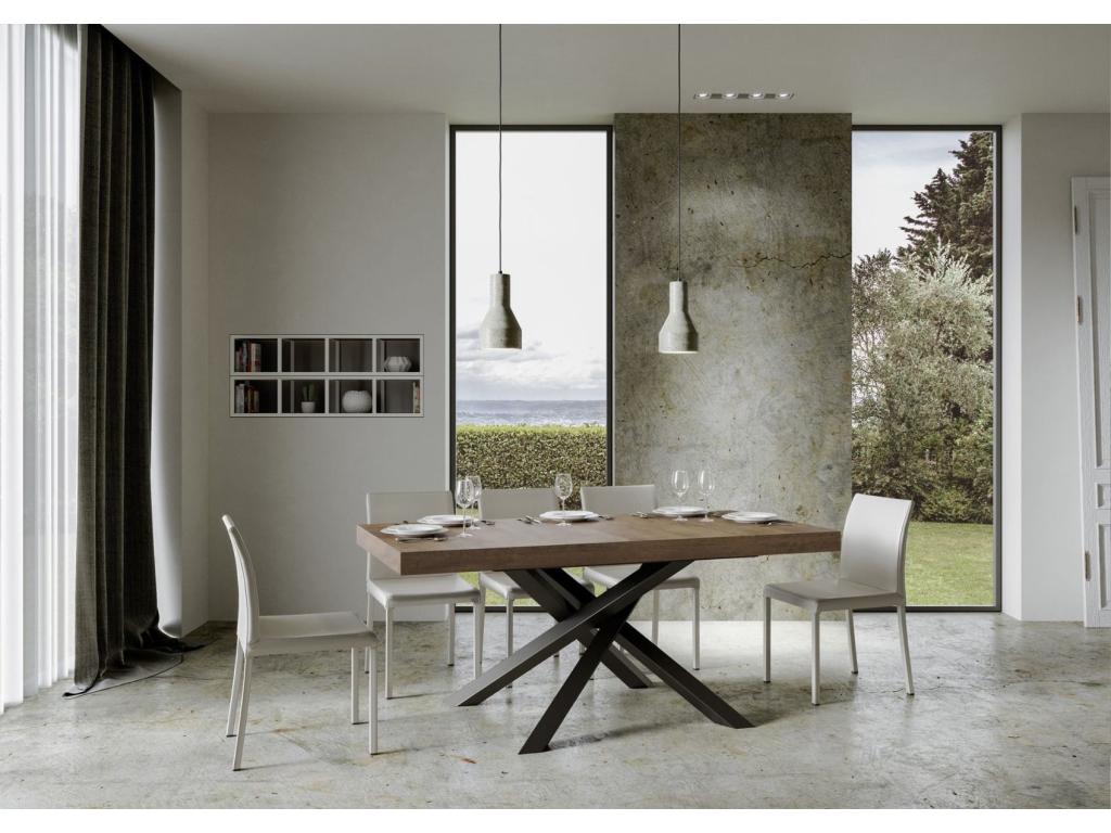 Elariva GFNS64761 Brown Designer Dining Table with Anthracite Interlaced Legs, 160cm