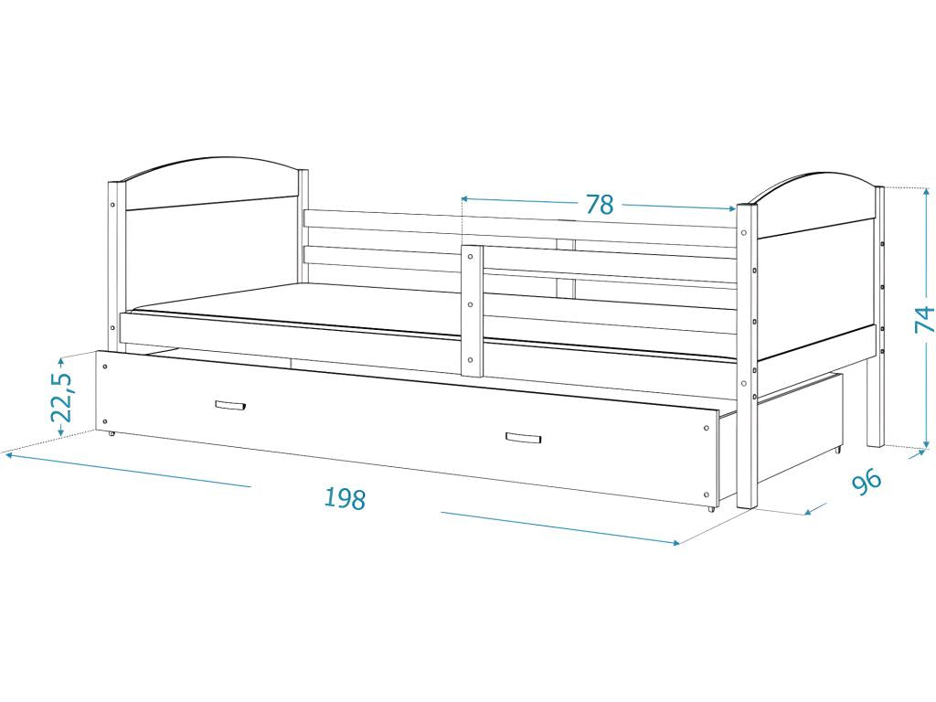 Children's Bed 90x190 Pine - Pink. Comes with slatted bed base, drawer, and 7cm foam mattress. NHQR50758