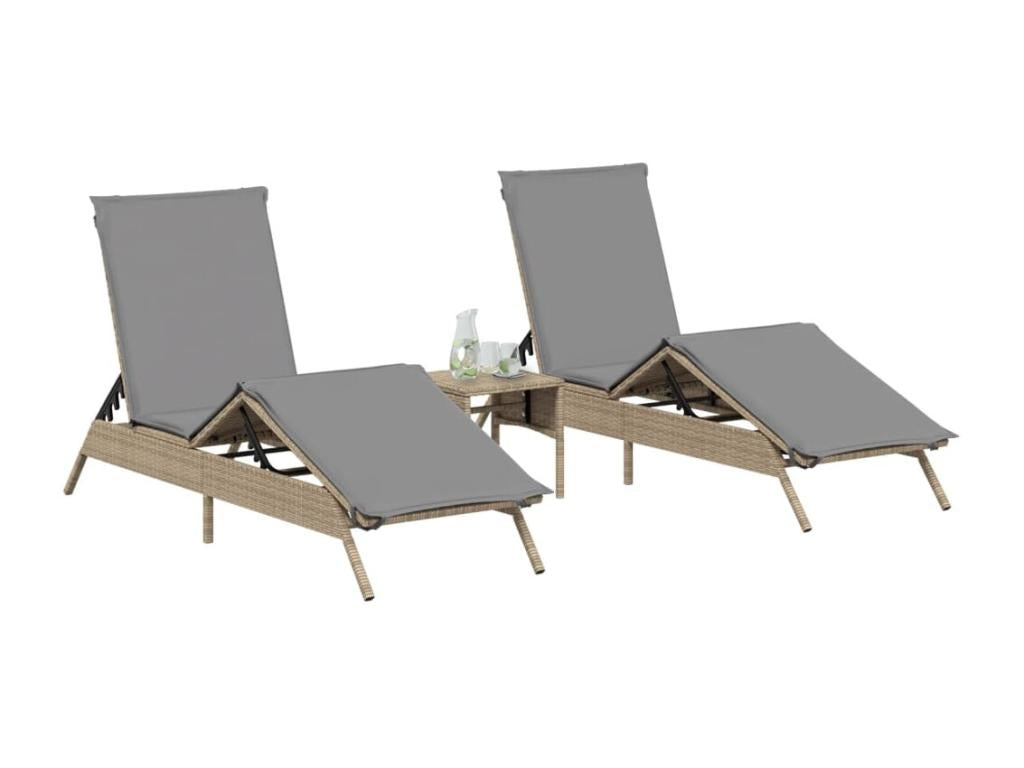 Sun loungers with cushions, set of 2, beige woven resin KBSV01664