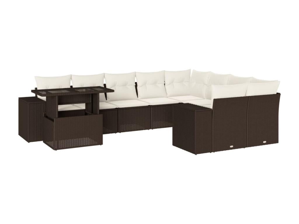 10-piece garden furniture set with brown resin wicker cushions UBLA42607