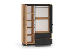 Lysvia 3-Door 2-Drawer Wardrobe, Wood and Black WHGK61650
