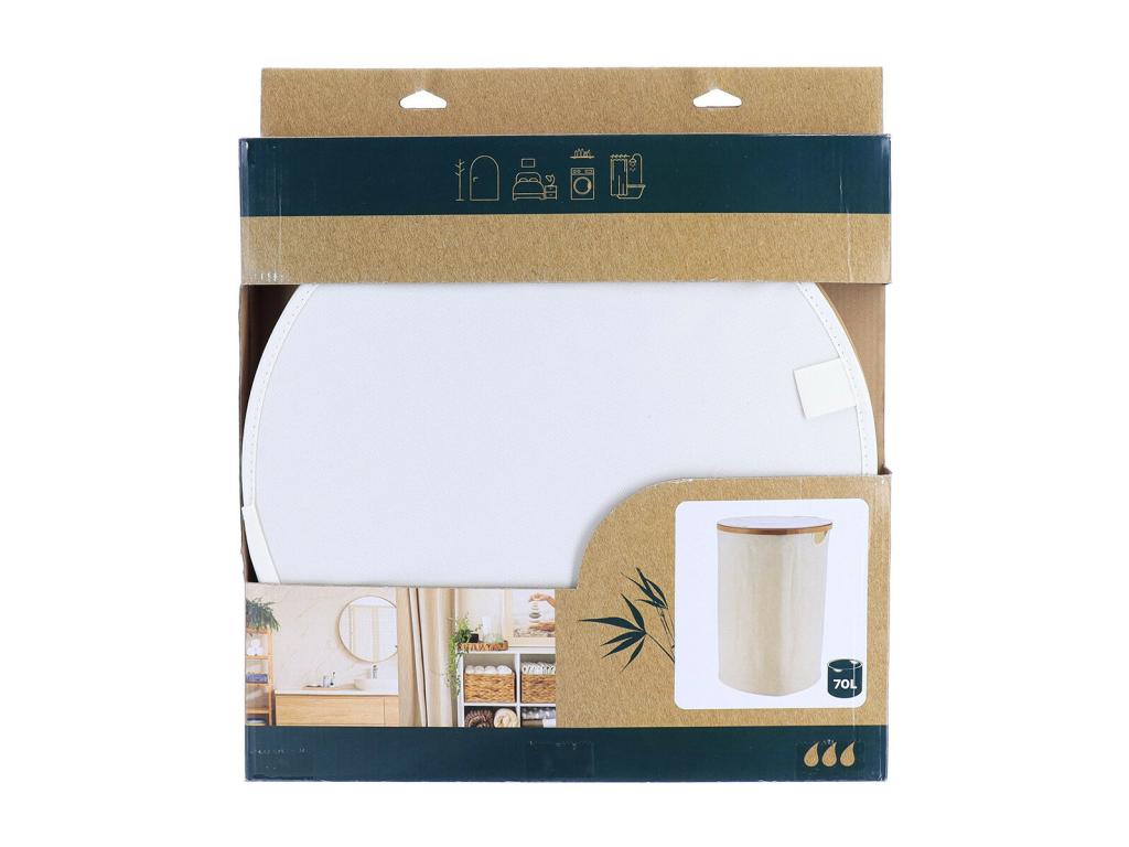 Foldable laundry basket with lid, 70L, in natural polyester and Lysvia, D 40 x H 60 cm EURA21137