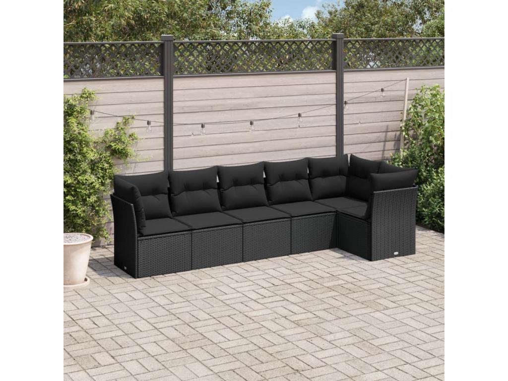 6-piece garden furniture set with cushions, black woven resin IMLA73014