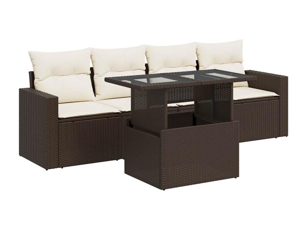Garden furniture set with cushions, 5 pieces, brown woven resin, SEXH72921