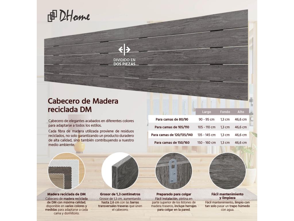 Elariva Recycled MDF Double Pallet Style Horizontal Headboard 160x46cm for 160cm Beds - Ash Wood XMJI99216