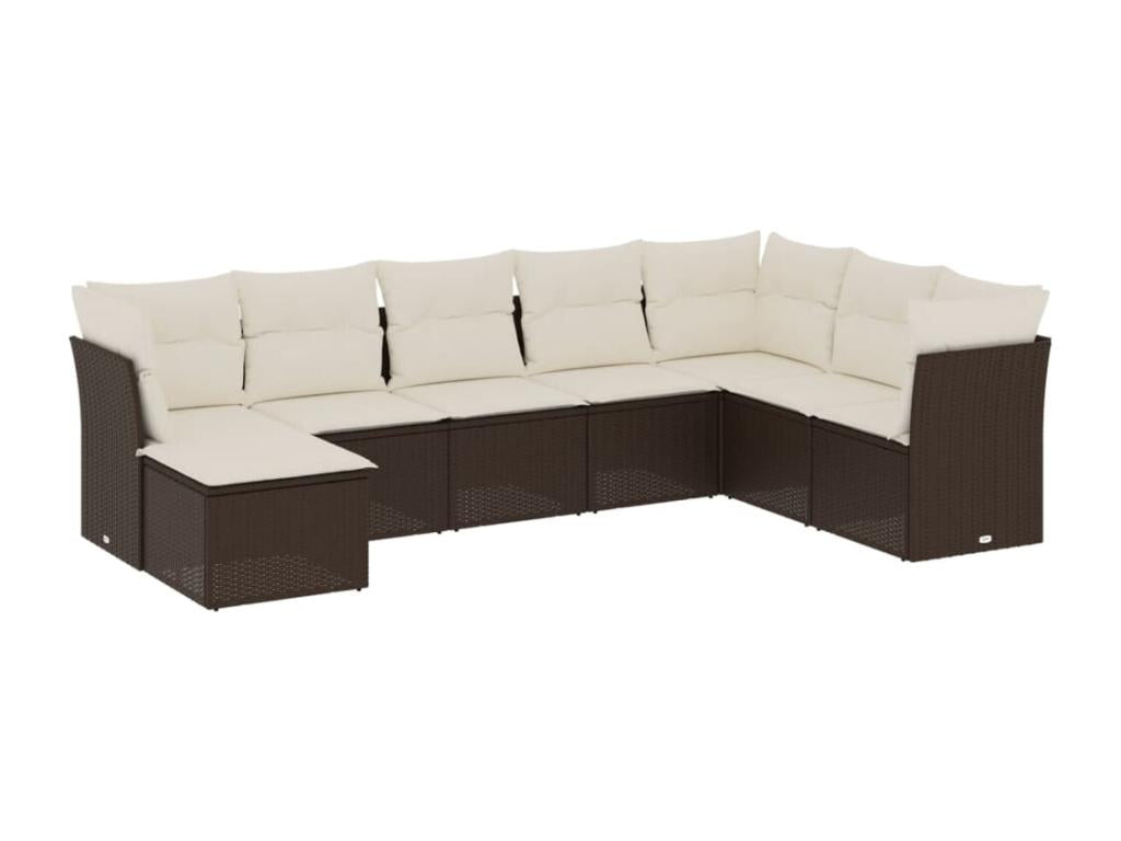 8-piece garden furniture set with brown resin wicker cushions BVMS32719