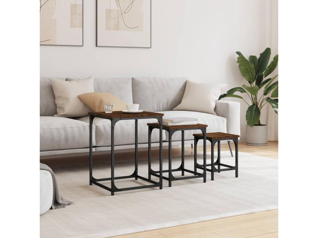 Nesting coffee tables, 3 pieces, brown oak engineered wood ZTLL14875