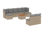 10-piece beige woven resin garden furniture set with cushions BOQG21455