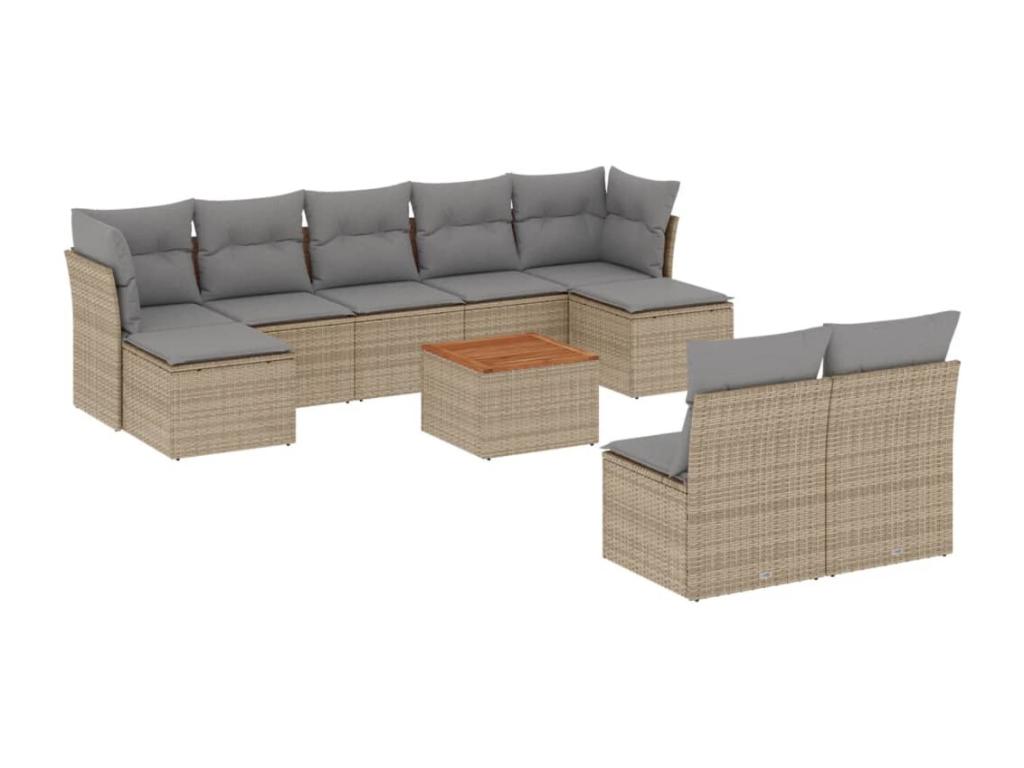 10-piece beige woven resin garden furniture set with cushions BOQG21455
