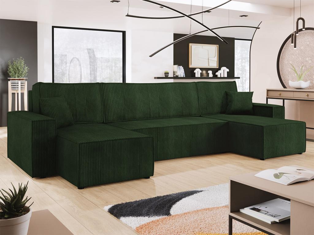 Lysvia 101 Corner Sofa, Green, with Sleeping Function and Bedding Box, 312x145x82cm, SFJK60437