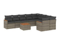 10-piece garden furniture set with cushions, grey woven resin HRMA77972
