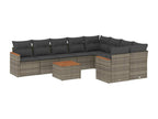 10-piece garden furniture set with cushions, grey woven resin HRMA77972