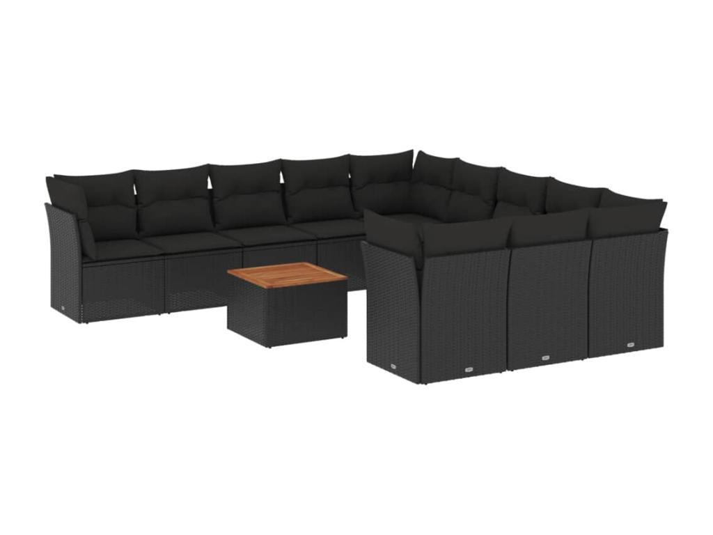 12-piece garden furniture set with cushions, black woven resin DUFF00727