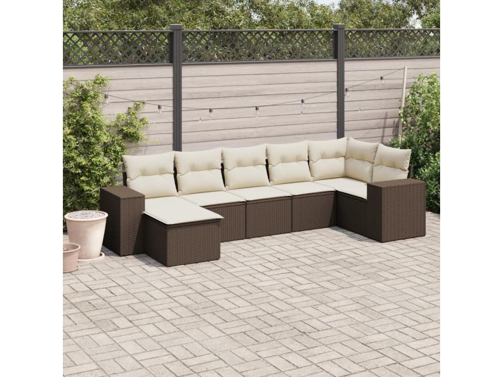 7-piece garden furniture set with cushions, brown woven resin XHEZ72048