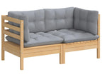 2-seater garden sofa and grey cushions, solid pine wood QLBY02307