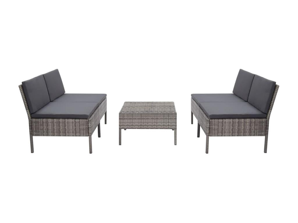 5-piece garden furniture set with cushions, grey woven resin, UTZK02459