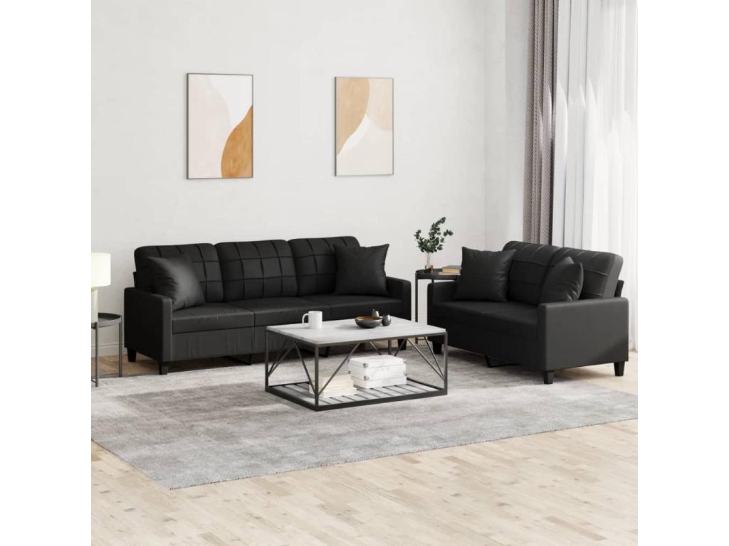 2-piece sofa set with black faux leather cushions VUSH24142