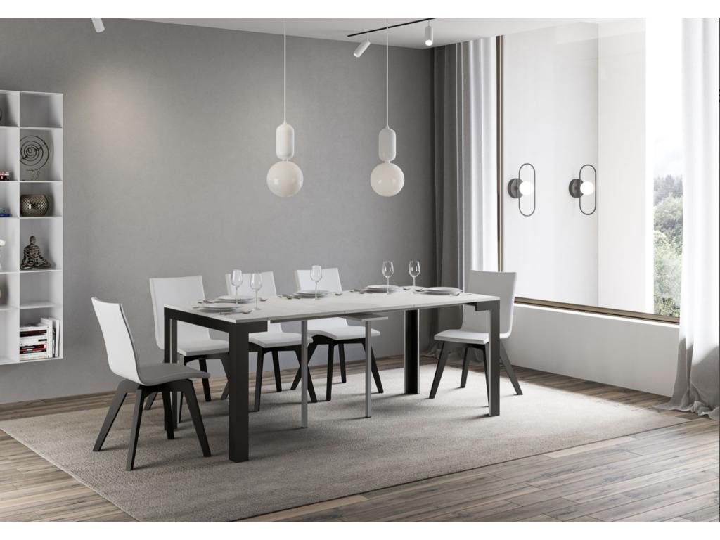 Extendable wooden console table with 4 wood and anthracite steel legs - White color - Legs and support on Elariva - 3 extensions QJEP94385