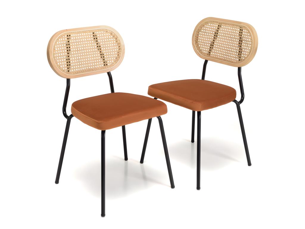 Lysvia - Set of 2 black metal chairs with amber velvet seats and rattan backrests YWQP61684
