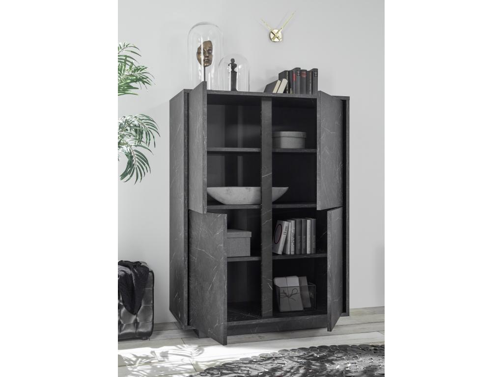 Lysvia 4-door display cabinet in black marble finish, 92x145x43 cm, MAZR79445