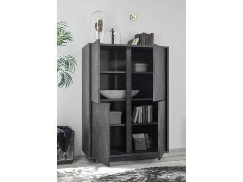 Lysvia 4-door display cabinet in black marble finish, 92x145x43 cm, MAZR79445