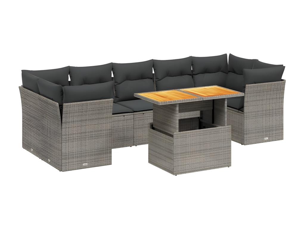 8-piece garden furniture set with grey resin wicker cushions LSMS21358