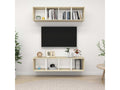 2-piece wall-mounted TV unit, white and oak engineered wood, HZDZ61461