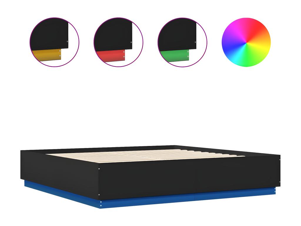 Bed frame with LED lighting, mattress not included, black, 200x200 cm, KLNQ71188