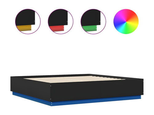 Bed frame with LED lighting, mattress not included, black, 200x200 cm, KLNQ71188