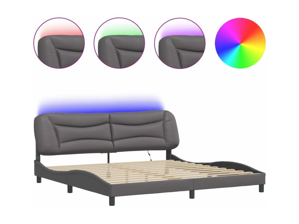 Bed frame with LED lighting, mattress not included, grey, 200x200 cm, MLIZ47366