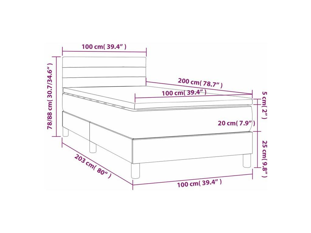 Bed base with LED mattress, dark grey, 100x200, DEIK49103