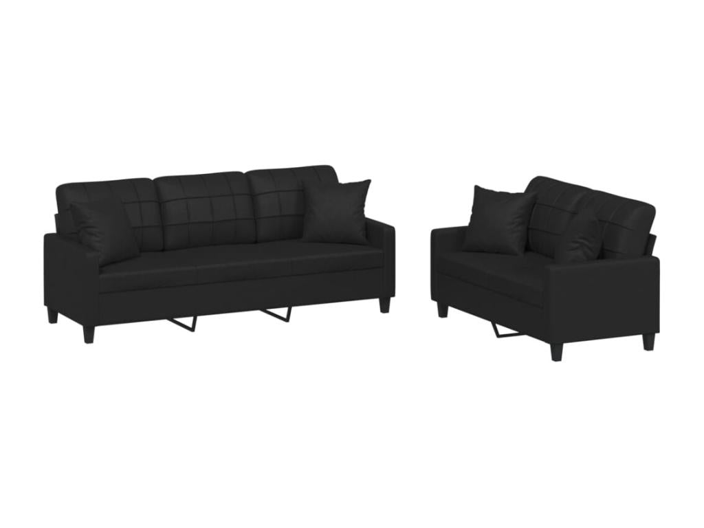 2-piece sofa set with black faux leather cushions VUSH24142