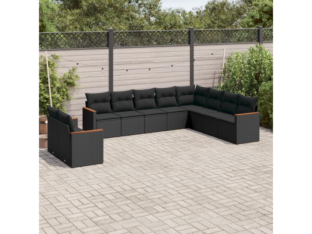 10-piece garden furniture set with cushions, black woven resin MIPP19547