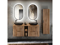Double vanity unit 140cm with 2 niches and tall cabinet in wood and black - Black basin GBQD46466