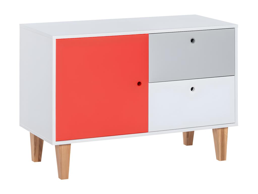Lysvia Red 1-Door 2-Drawer Low Chest of Drawers ABPJ04115