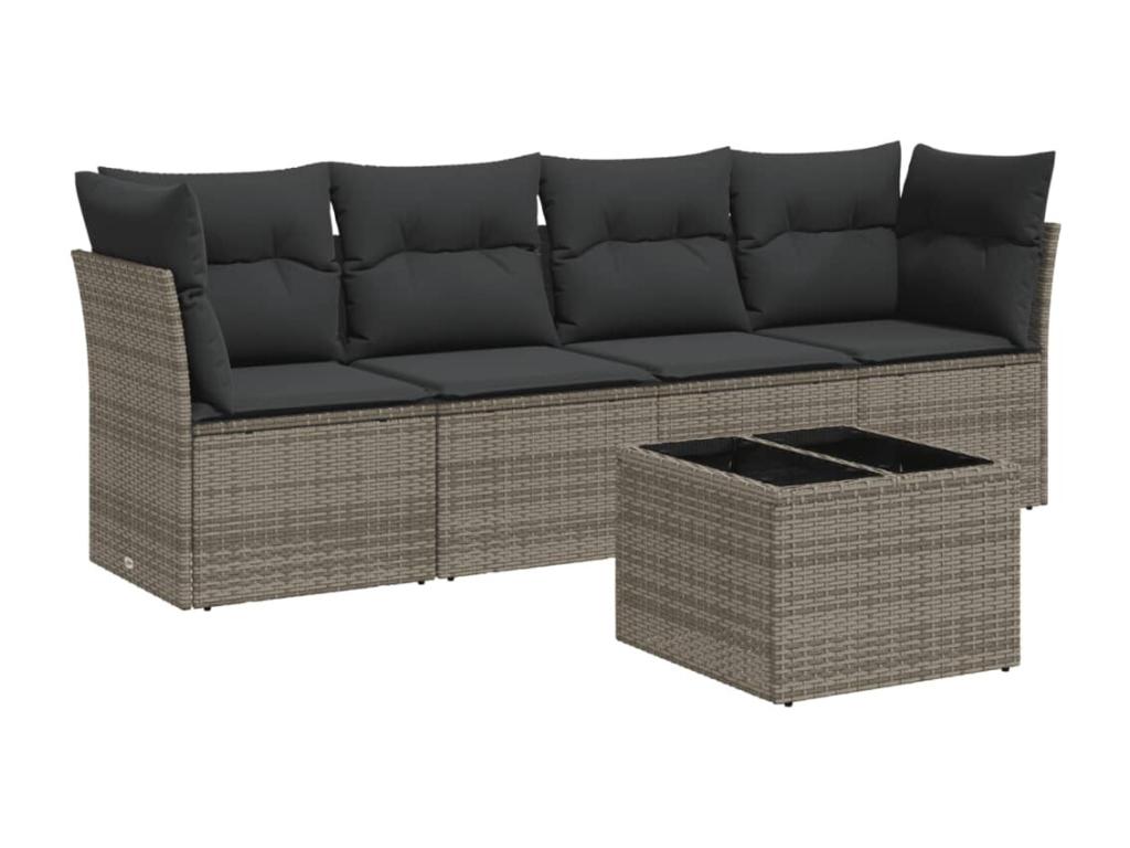 5-piece garden furniture set with grey resin wicker cushions KNCG02478