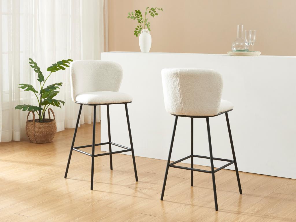 Set of 2 bar stools in bouclé fabric and metal - White - Lysvia YUDW41356