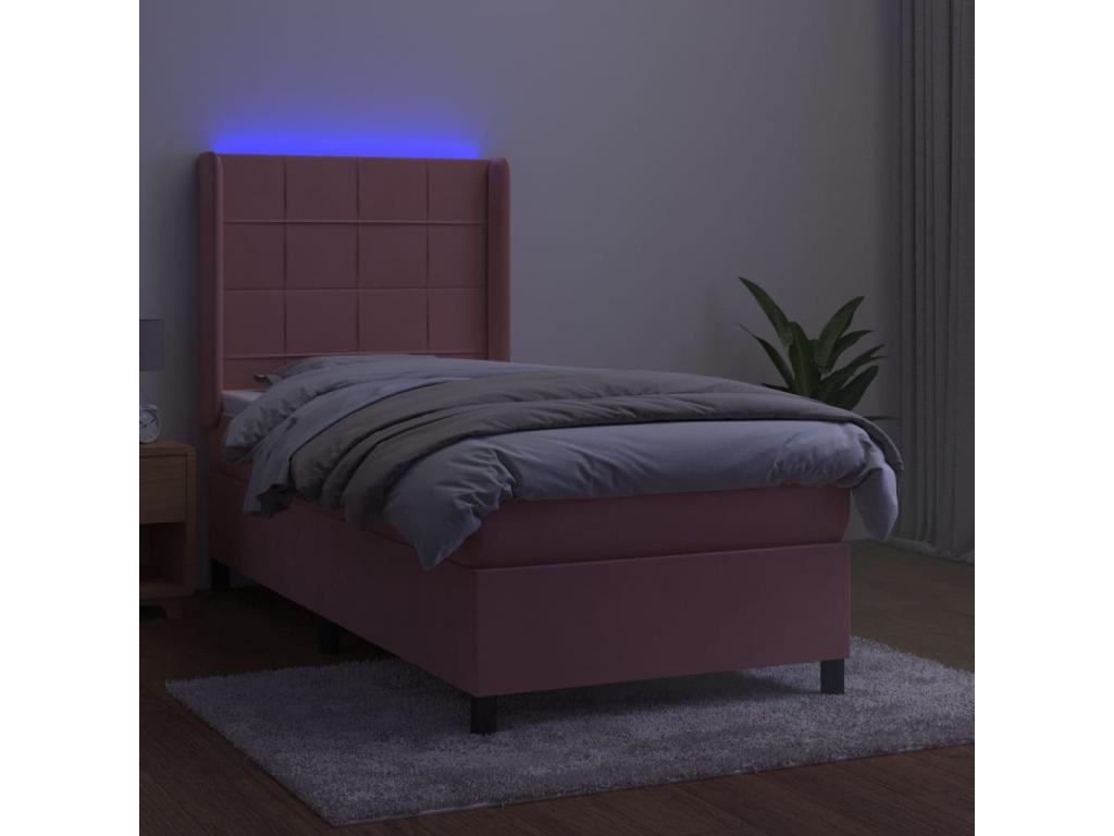 Lysvia bed base with mattress and LED light, Pink, 100x200 cm, Velvet, XDMP49573