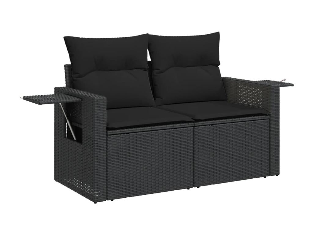 5-piece garden furniture set with cushions, black wicker resin KWMT87006