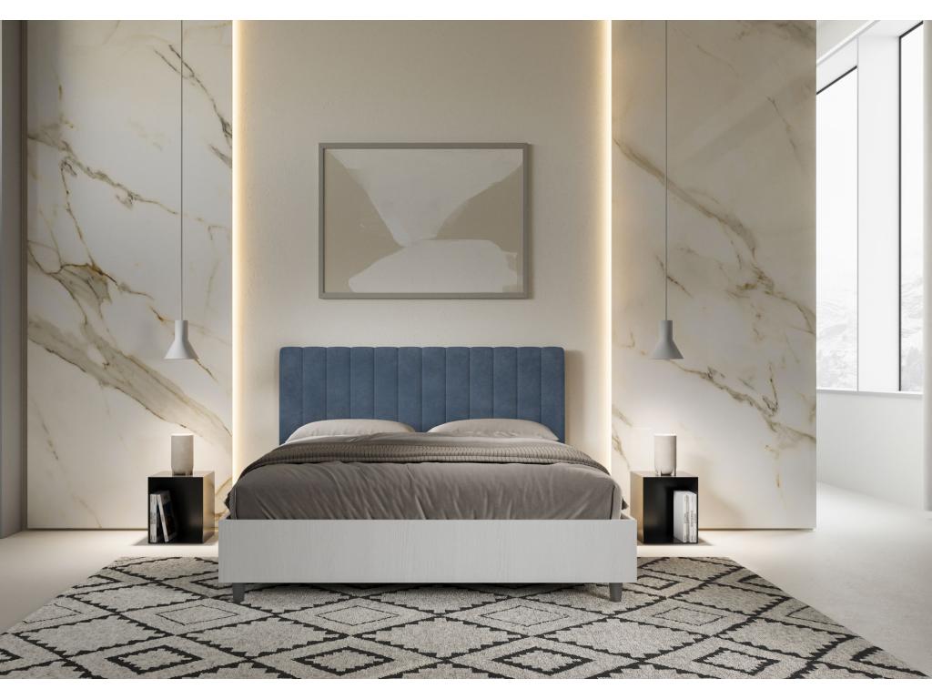 Elariva XSCV07597 160x190 White Ash Double Bed with Blue Microfiber Headboard