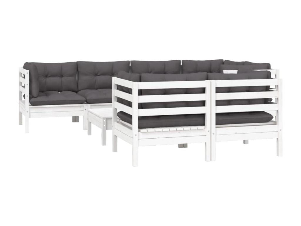 8-piece garden furniture set with cushions, white, solid pine wood GKZX77115