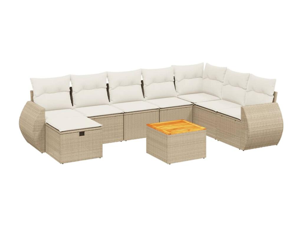 9-piece garden furniture set with cushions, beige woven resin WLLJ24712