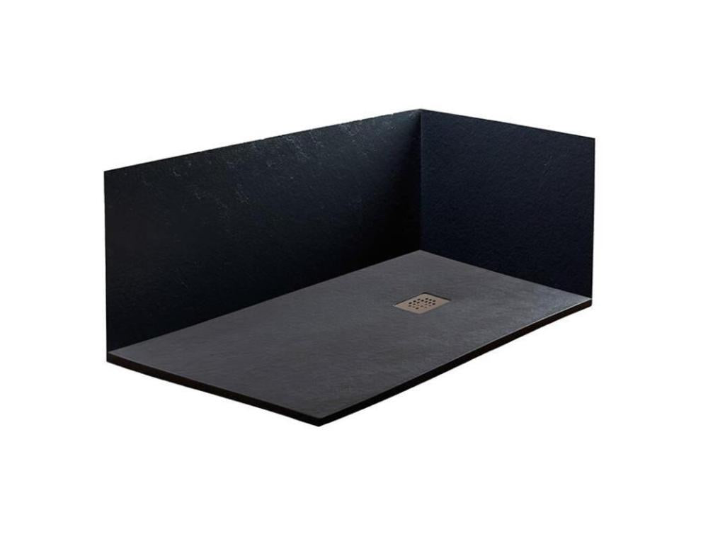 Extra Slim Black Shower Tray 75x110 cm Made of Synthetic Resin and Marble Powder with Free-Draining Drain LQBZ93483