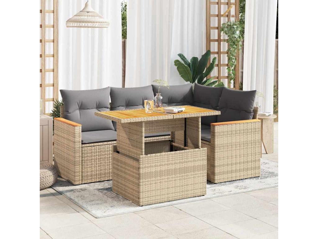 Elariva ROEW97426 5-piece beige resin wicker garden furniture set with cushions