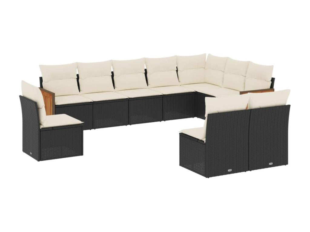 10-piece garden furniture set with cushions, black woven resin PNXQ04365