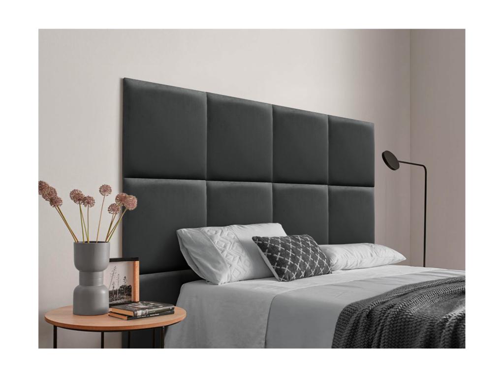 Elariva Upholstered Headboard in High-Quality Velvet, composed of interchangeable self-adhesive panels for bedroom, dark grey, 190 cm, HGZR80461