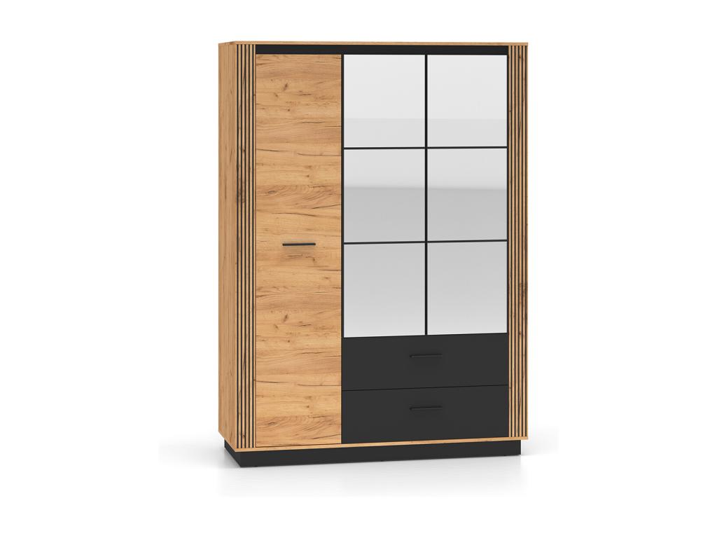 Lysvia 3-Door 2-Drawer Wardrobe, Wood and Black WHGK61650