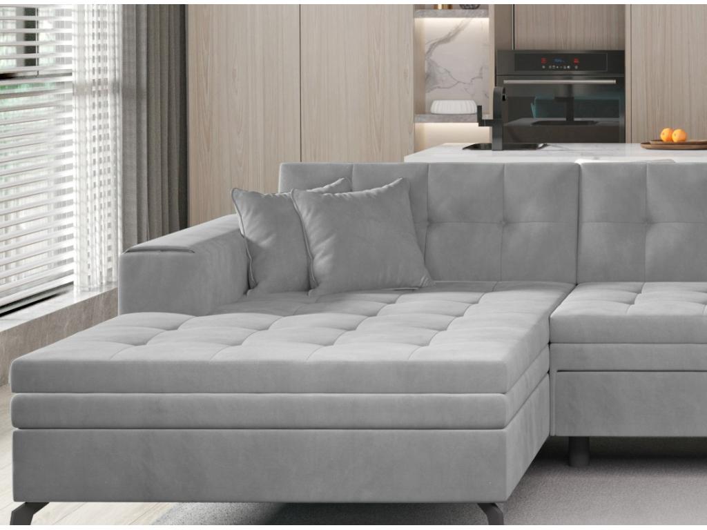 Lysvia 350cm Light Grey Soft Glossy Upholstered Panoramic Sofa Bed ULPJ39946