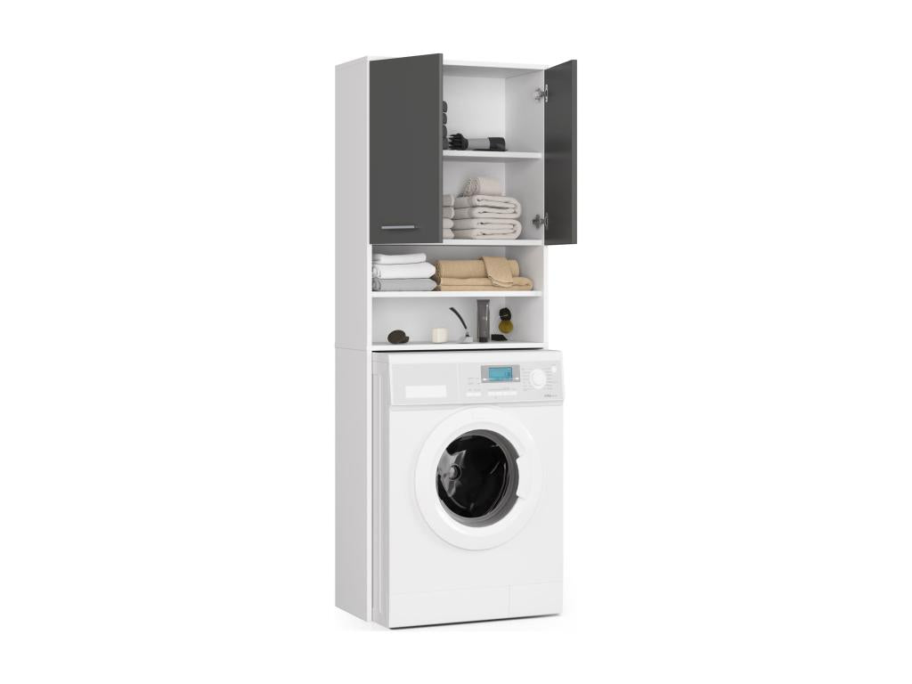 Washing machine cabinet, white, 64 cm, 2 doors, graphite grey front, niche, 4 shelves, 64x30x180 cm, AANS60165